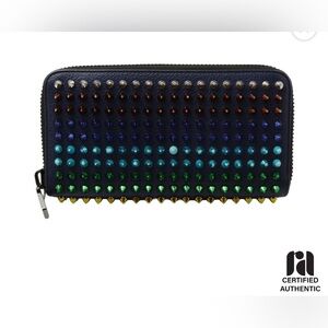 Christian Louboutin Calfskin Paris Panettone Spiked Zip Around Wallet Multicolor